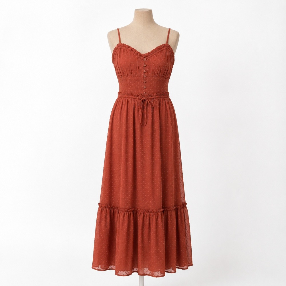 Romantic Tiered Sweetheart Peasant Dress Size M Orange Boho Cottagecore Lined